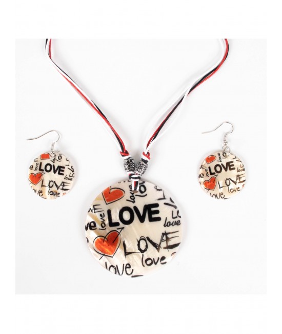 Fashion Love Words Print Shell Necklace and Earrings Set